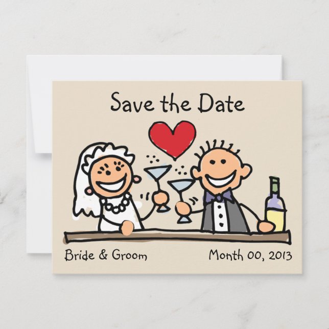 Cute Bride and Groom Save Date Cards Spara Datumet (Framsida)