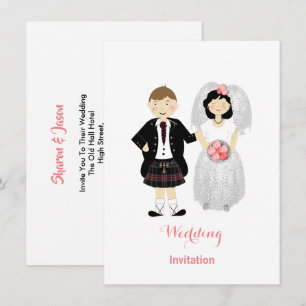 Cute Bride and Groom Scottish Bröllop Theme Inbjudningar