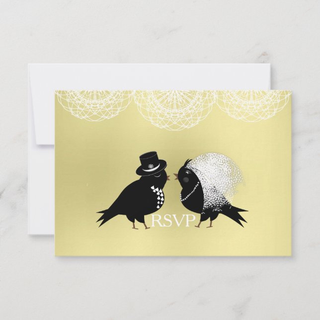 Cute Bride and Groom Whimsical Love birds RSVPCard OSA Kort (Framsida)
