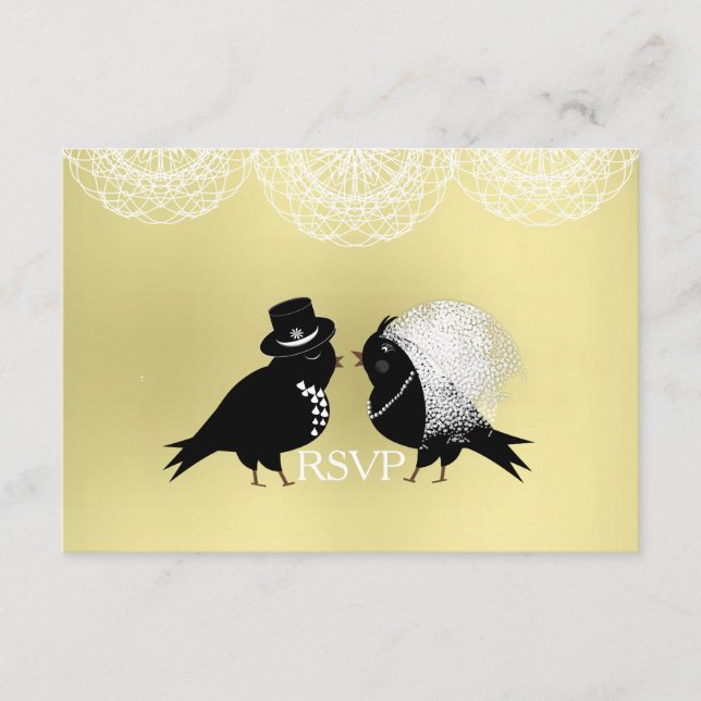 Cute Bride and Groom Whimsical Love birds RSVPCard OSA Kort (Framsida)