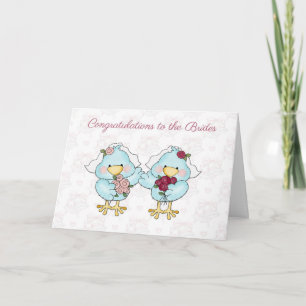 Cute Bride Birds, Lesbisk Bröllop Grattisar Kort