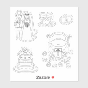 Cute Bride Groom Bröllop Ringar Cake Car Graphic Klistermärken
