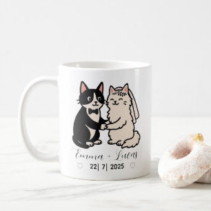 Cute Bride & Groom cat personlig namn bröllop Kaffemugg