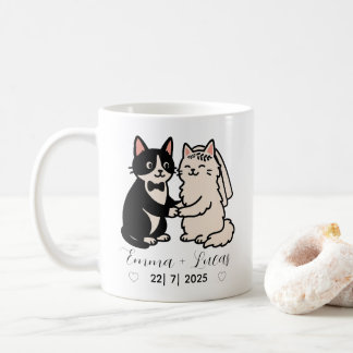 Cute Bride & Groom cat personlig namn bröllop Kaffemugg