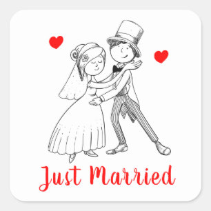Cute Bride Groom Ny gifta Vintage Black White Fyrkantigt Klistermärke