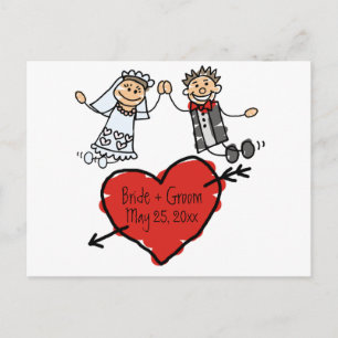 Cute Bride Groom Personlig Heart Sparar datumet Meddelande Vykort