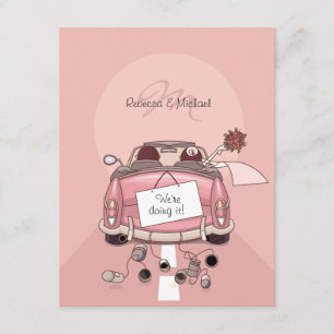 Cute Bride & Groom Rosa Getaway-bil Inbjudningar