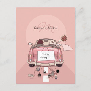 Cute Bride & Groom Rosa Getaway-bilinbjudan Inbjudningar