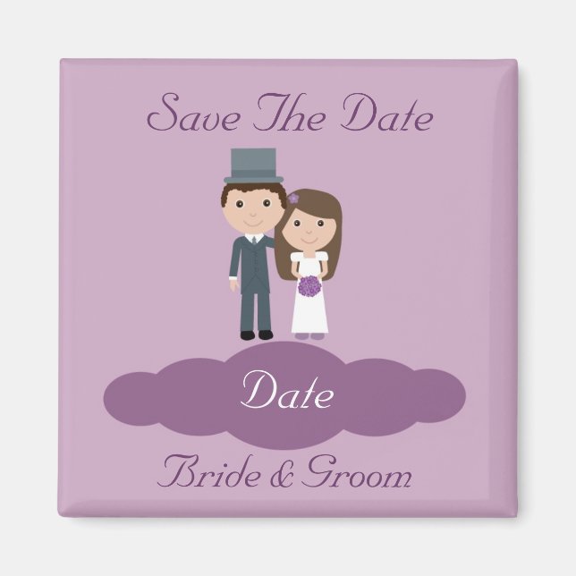 Cute Bride & Groom Spara datum magneter (Framsidan)