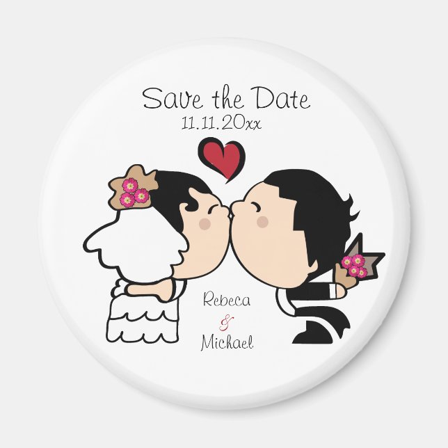 Cute Bride & Groom Spara datum magneter (Framsidan)