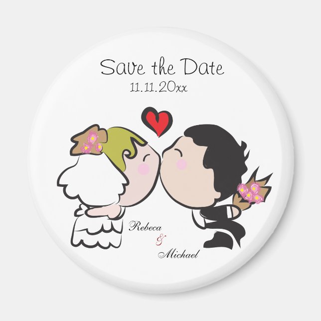 Cute Bride & Groom Spara datum magneter (Framsidan)