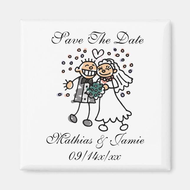 Cute Bride Groom Sparar datumet magneter (Framsidan)