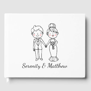Cute Bride Groom Whimsical Black White Bröllop Gästböcker