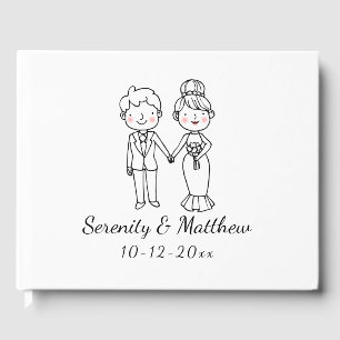 Cute Bride Groom Whimsical Black White Bröllop Gästböcker