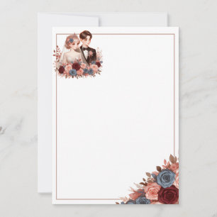 Cute Bride och Groom Blank Blommigt Bröllop Inbjudningar