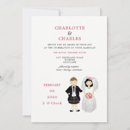 Cute Bride och Groom Scottish Tartan Bröllop Theme Inbjudningar