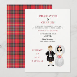 Cute Bride och Groom Scottish Tartan Bröllop Theme Inbjudningar