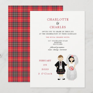 Cute Bride och Groom Scottish Tartan Bröllop Theme Inbjudningar