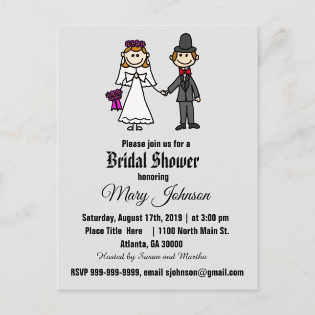 Cute Bride och Groom Stick figurer Inbjudan Vykort (Framsida)