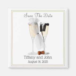 Cute Bride och Groom Vin Spara datum magneter