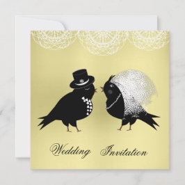 Cute Bride och Groom Whimsical Love birds Inbjudningar