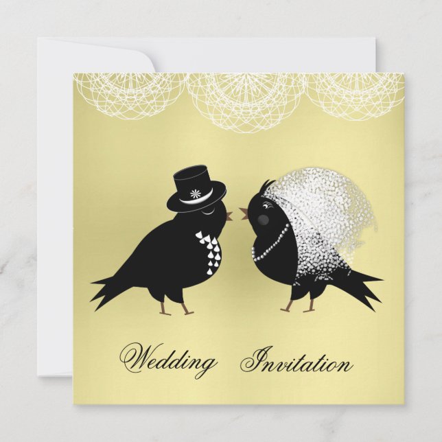 Cute Bride och Groom Whimsical Love birds Inbjudningar (Framsida)