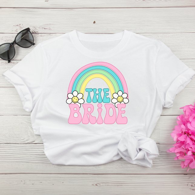Cute Bride Retro Hippie Bachelorette Party T Shirt (Celebrate the bride-to-be in fun and style at her bachelorette party)