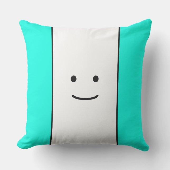 Cute Bright Aqua White Rand Little Smile Ansikte Kudde (Framsida)