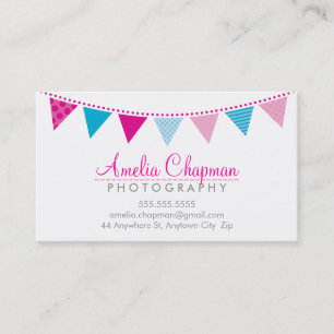 CUTE BRIGHT BUNTING fet party rosa aqua blue Visitkort