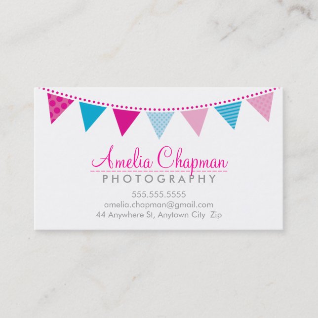 CUTE BRIGHT BUNTING fet party rosa aqua blue Visitkort (Framsida)