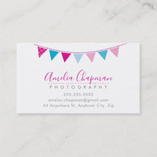 CUTE BRIGHT BUNTING fet party rosa aqua blue Visitkort