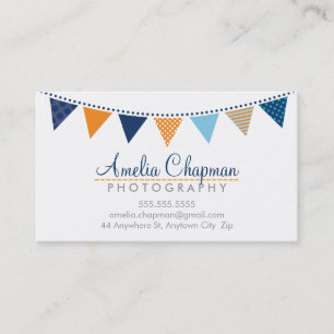 CUTE BRIGHT BUNTING Fold party marin blue orange Visitkort