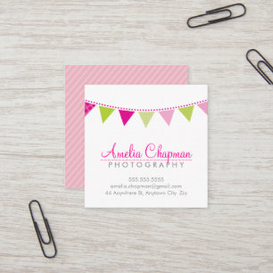 CUTE BRIGHT BUNTING Fold party rosa lime green Fyrkantigt Visitkort