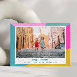 Cute Bright Colorful Geometric Unique Two Photo Julkort<br><div class="desc">Cute Bright Colorful Geometric Unique Two Photo Helgdag Card</div>