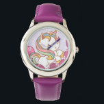 Cute Bright Colorful Unicorn och Rainbow Hair Armbandsur<br><div class="desc">Akta enhörn med regnbåge.</div>