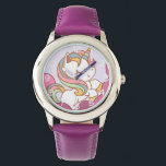 Cute Bright Colorful Unicorn och Rainbow Hair Armbandsur<br><div class="desc">Akta enhörn med regnbåge.</div>