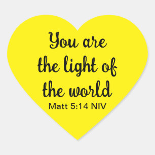 Cute Bright Gult Bible Verse Light World Hjärtformat Klistermärke