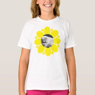 Cute Bright Gult Flower Ram för Pet Photo T Shirt