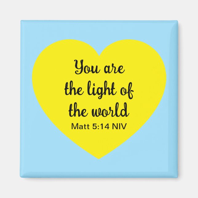 Cute Bright Gult Heart Light of the World Blue Magnet (Framsidan)