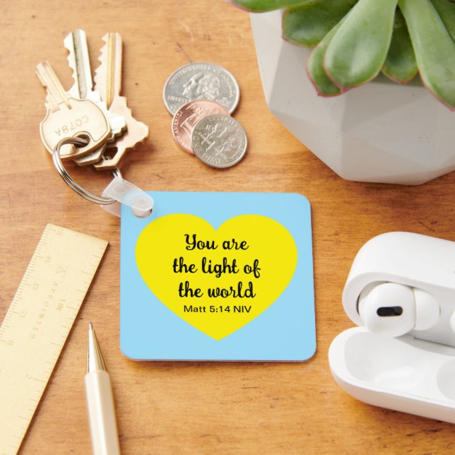 Cute Bright Gult Heart Light of the World Blue Nyckelring (Skrivbord)