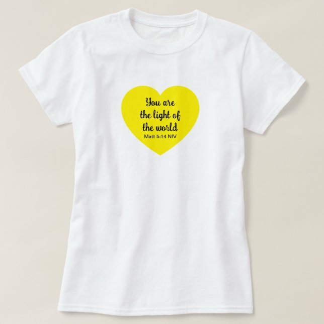 Cute Bright Gult Heart Light of the World White T Shirt (Design framsida)