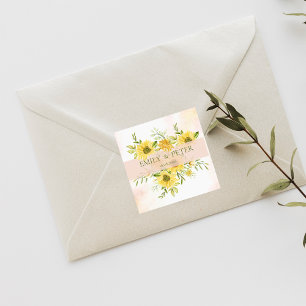 Cute Bright Gult Solros Blommigt Bröllop Fyrkantigt Klistermärke