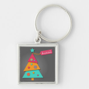 Cute bright Julgran modern Art-farkoster Fyrkantig Silverfärgad Nyckelring