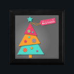 Cute bright Julgran modern Art-farkoster Minnesask<br><div class="desc">En färglös och skarp design av en modern Julgran i rosa orange och blå i modern konstdesign. Denna söta julsymbol har en jul hälsning och kommer säkert att ge ansikte ett leende under denna festsäsong. Perfekt att ge Julklappen!</div>