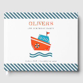 Cute Bright Kids Nautical Boat any Age Birday Gästböcker