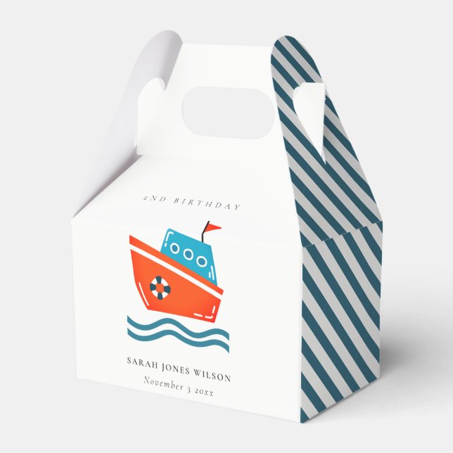 Cute Bright Kids Nautical Boat any Age Birday Presentaskar (Framsidan Sidan)