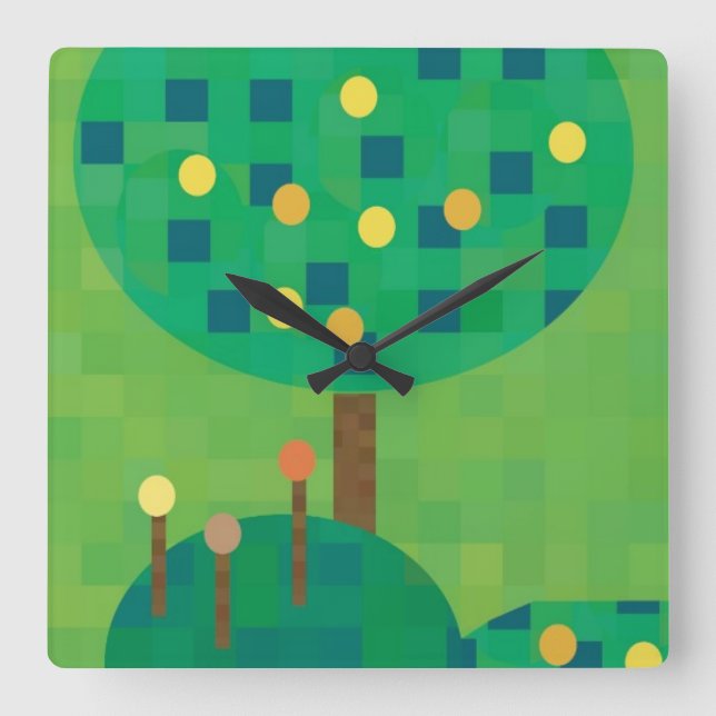 Cute bright mosaic art träd med citrus fyrkantig klocka (Framsida)