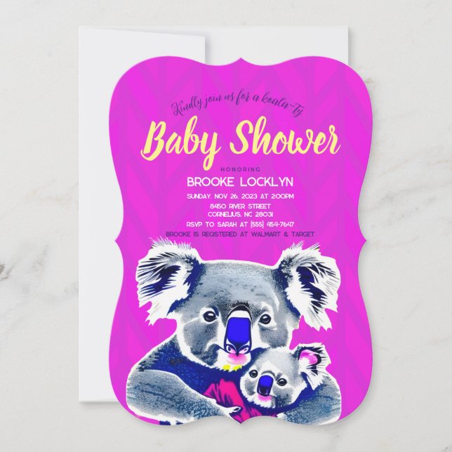 Cute Bright Neon Rosa Mamma och Baby Koalas Shower Inbjudningar (Framsida)