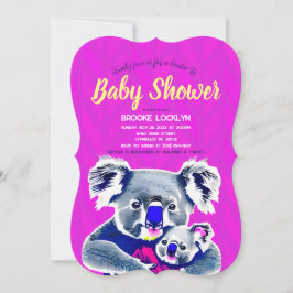 Cute Bright Neon Rosa Mamma och Baby Koalas Shower Inbjudningar