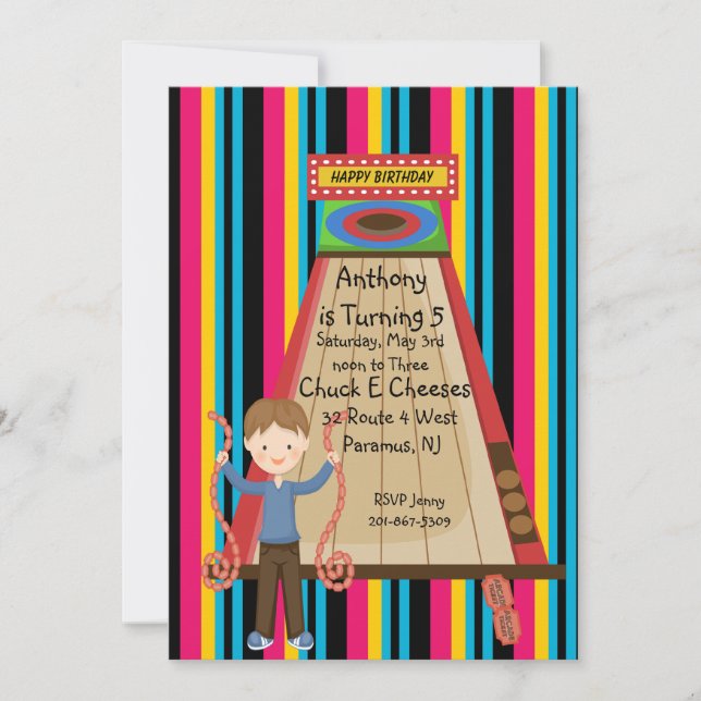 Cute-, Bright- och Stripe Boys Arcade-inbjudan Inbjudningar (Framsida)